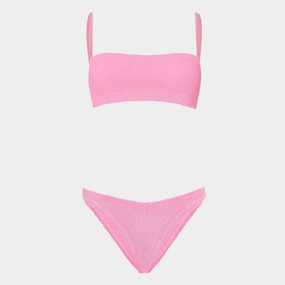 Hunza G Bubblegum Pink Crinkle Stretch Gigi Bikini Set One Size Fits All